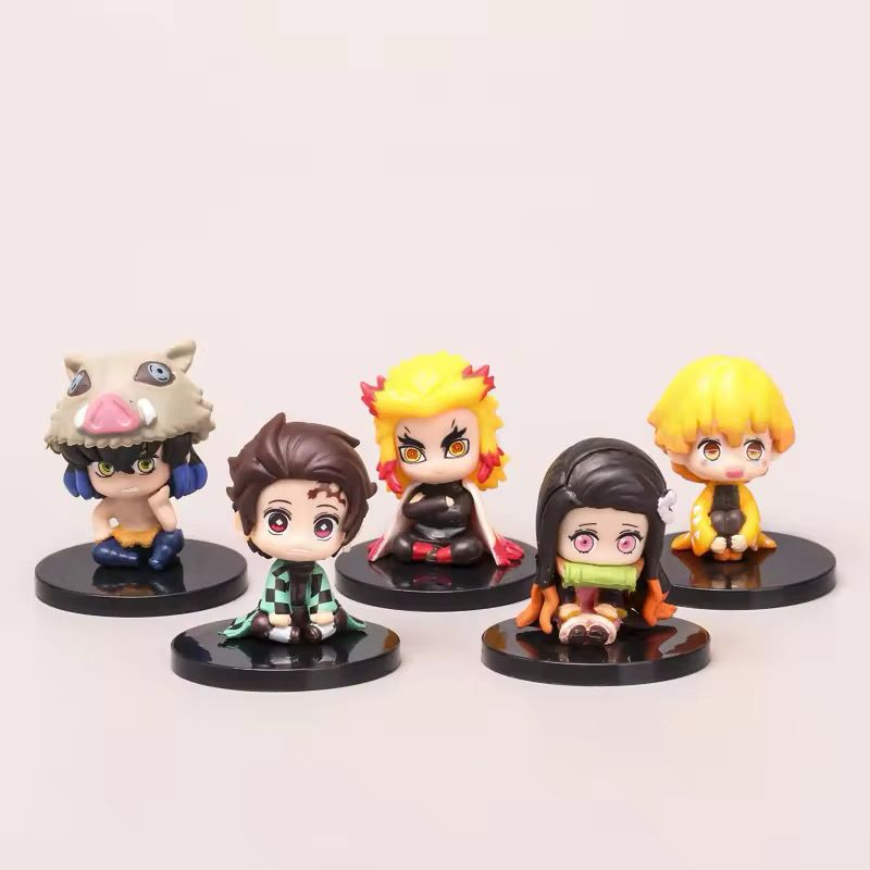 Demon Slayer Chibi Set of 5 Sitting Figures Model C | 6 cm | Anime Collectibles
