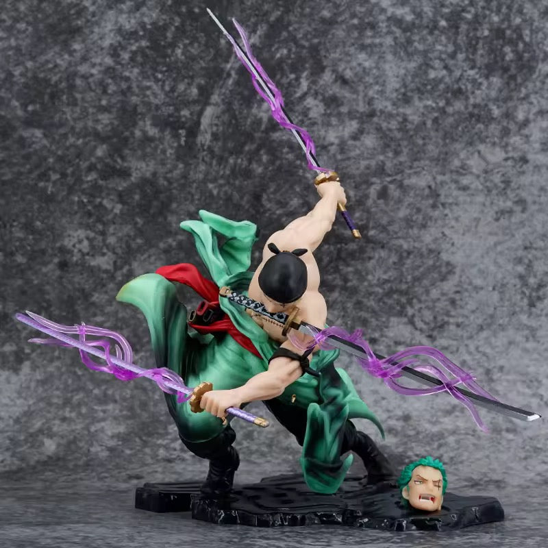 One Piece Anime Roronoa Zoro Combat Mode Anime Action Figure With 2 Heads | 15 Cms|
