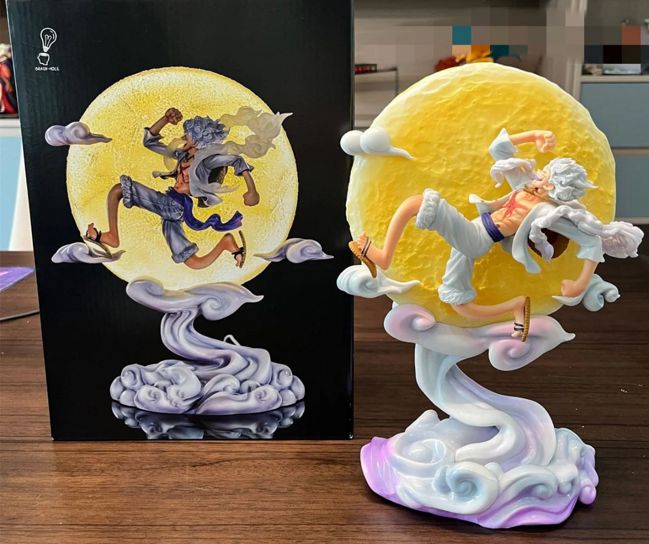 One PIece Gear 5 Luffy Sun God Nika Flying under MOON with light Action Figure PVC Multicolour | 28 CMS |