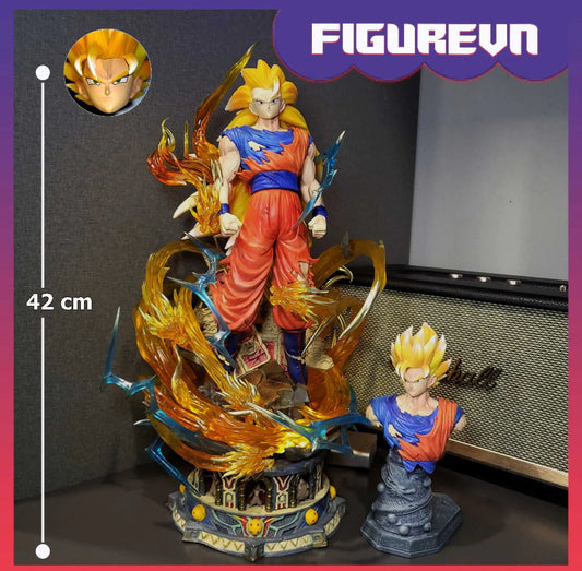 DBZ Goku SSJ3 Action Figure with 2 Heads | 43 cm | Premium with Burst figure.